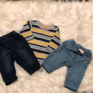 Okie Dokie 2 pairs jeans & long sleeve one piece
